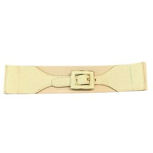 Vintage Cream and Tan 2.5” Wide Elastic Belt with Leather Front Gold Buckle
